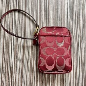 COACH Burgundy Maroon Signature Logo Monogram Pouch Wristlet Wallet